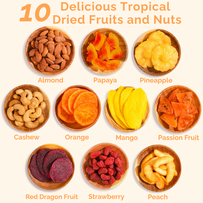 Tropical Fruit & Nut Gift Box | 18oz | 10 Gourmet Treats in a Reusable Wood Tray
