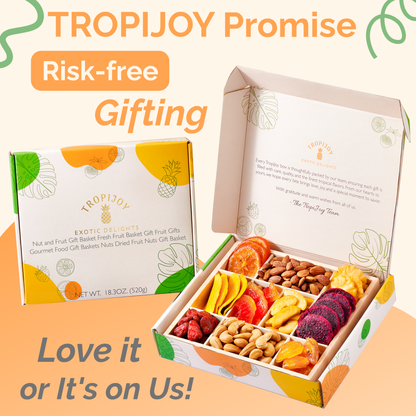 Tropical Fruit & Nut Gift Box | 18oz | 10 Gourmet Treats in a Reusable Wood Tray