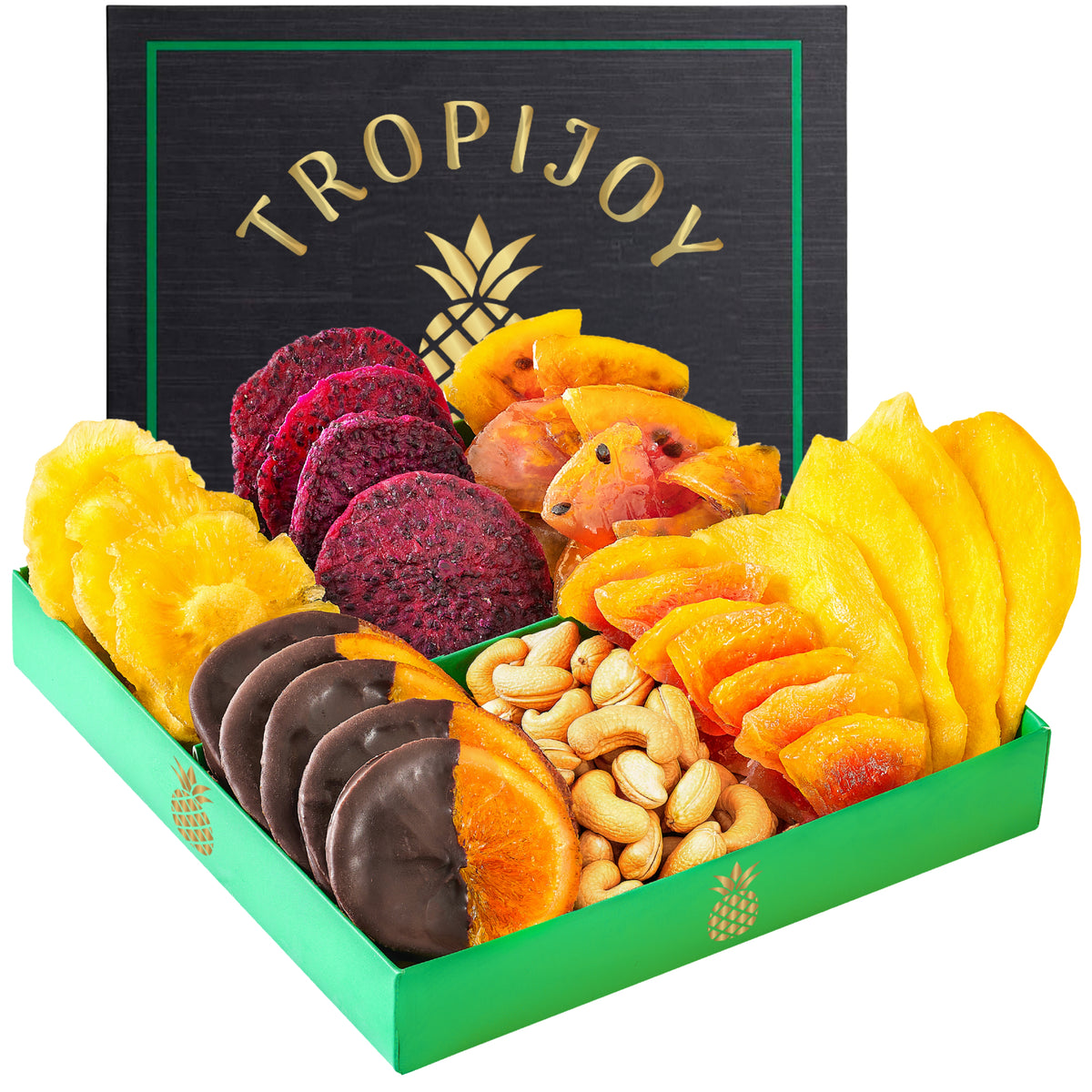 Tropical Dried Fruit & Nut Gift Box featuring Chocolate Orange | 12.5oz | 7 Gourmet Snacks for a Flavorful Escape 🍍
