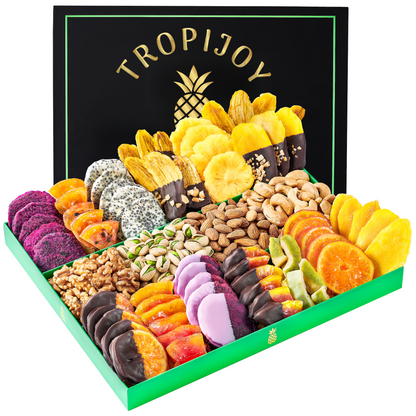 Chocolate Deluxe Dried Fruit & Nut Gift Box  | 37oz | 18 Gourmet Snacks for a Flavorful Escape