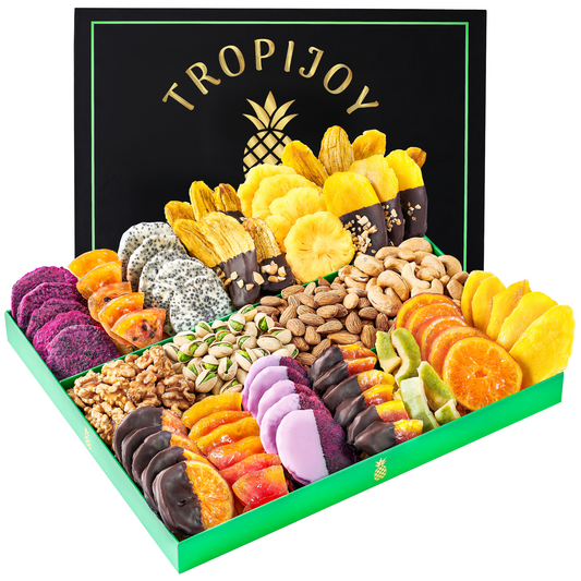 Chocolate Deluxe Dried Fruit & Nut Gift Box  | 37oz | 18 Gourmet Snacks for a Flavorful Escape