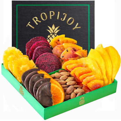 Tropical Dried Fruit & Nut Gift Box featuring Chocolate Orange | 12.5oz | 7 Gourmet Snacks for a Flavorful Escape 🍍