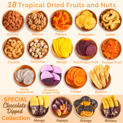 Chocolate Deluxe Dried Fruit & Nut Gift Box  | 37oz | 18 Gourmet Snacks for a Flavorful Escape