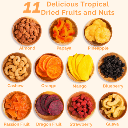Tropical Dried Fruit & Nut Gift Box | 20oz | 11 Gourmet Snacks for a Flavorful Escape