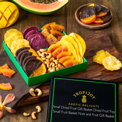 Tropical Dried Fruit & Nut Gift Box featuring Chocolate Orange | 12.5oz | 7 Gourmet Snacks for a Flavorful Escape 🍍