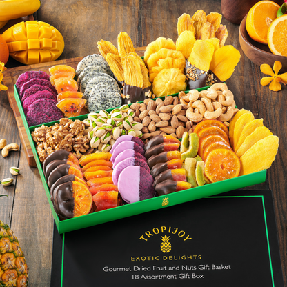 Chocolate Deluxe Dried Fruit & Nut Gift Box  | 37oz | 18 Gourmet Snacks for a Flavorful Escape