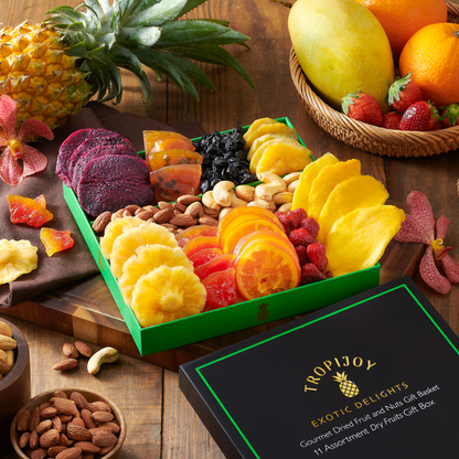 Tropical Dried Fruit & Nut Gift Box | 20oz | 11 Gourmet Snacks for a Flavorful Escape