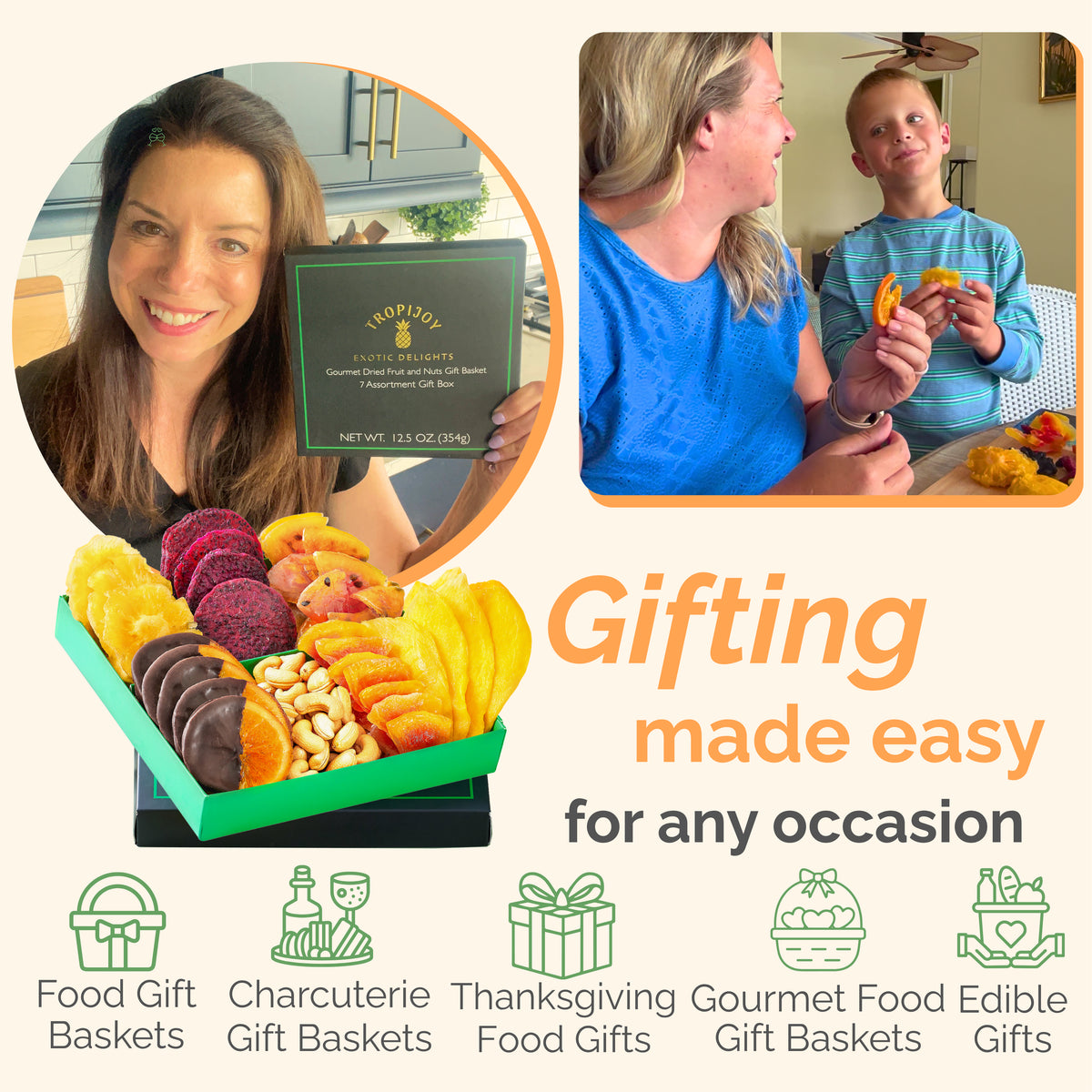 Tropical Dried Fruit & Nut Gift Box featuring Chocolate Orange | 12.5oz | 7 Gourmet Snacks for a Flavorful Escape 🍍