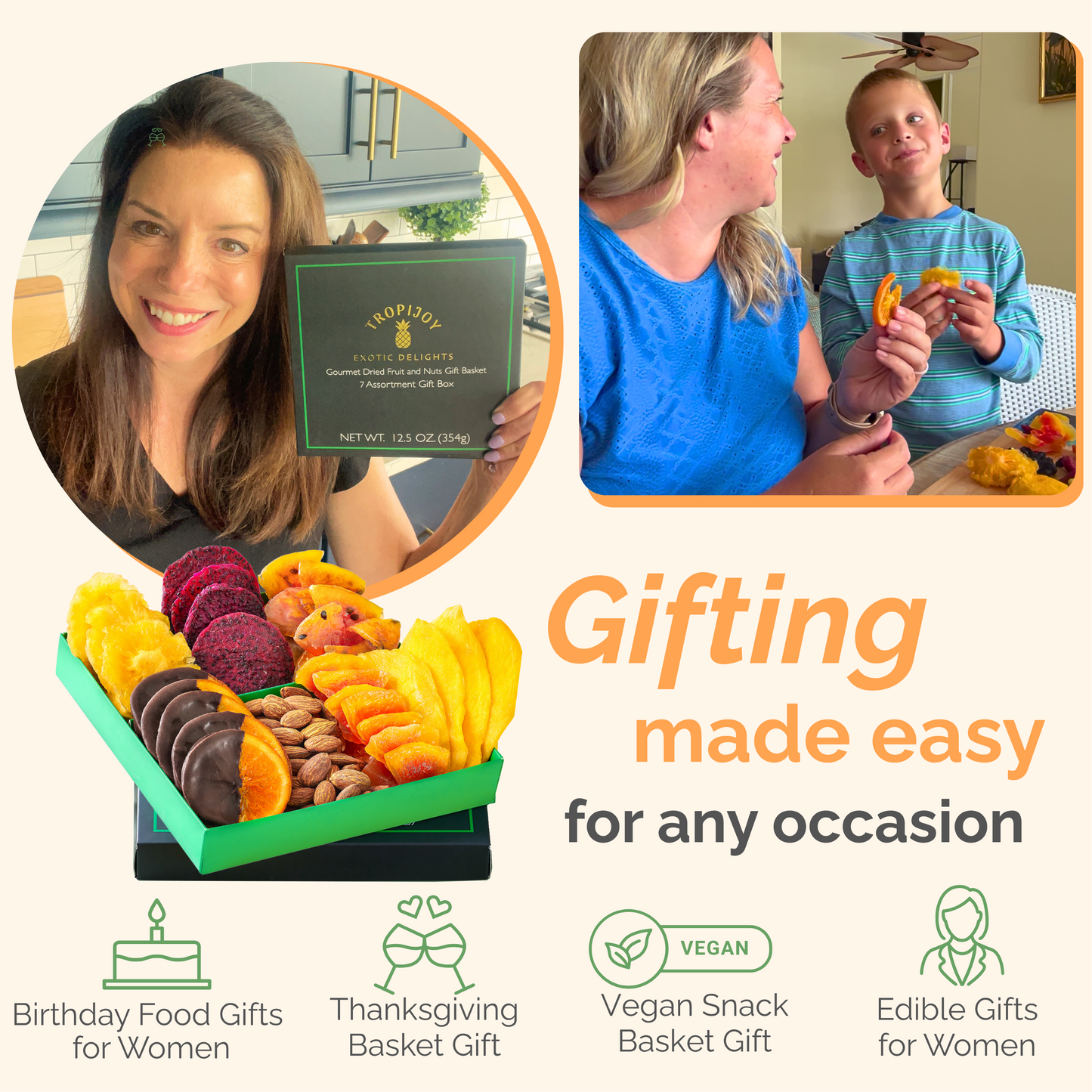 Tropical Dried Fruit & Nut Gift Box featuring Chocolate Orange | 12.5oz | 7 Gourmet Snacks for a Flavorful Escape 🍍