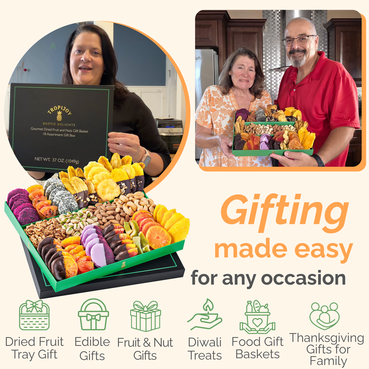Chocolate Deluxe Dried Fruit & Nut Gift Box  | 37oz | 18 Gourmet Snacks for a Flavorful Escape