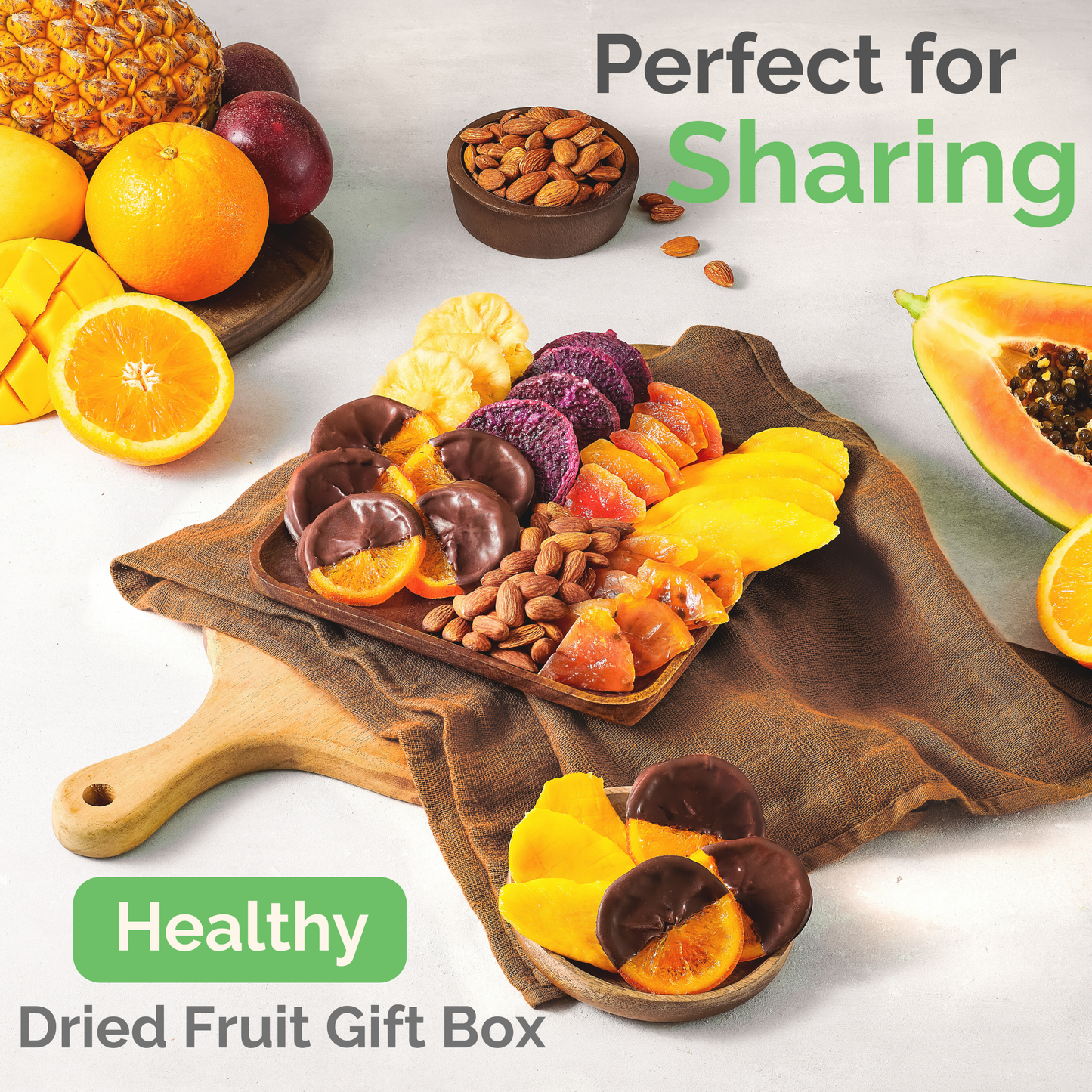 Tropical Dried Fruit & Nut Gift Box featuring Chocolate Orange | 12.5oz | 7 Gourmet Snacks for a Flavorful Escape 🍍