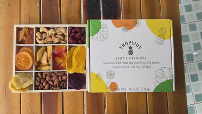 Tropical Fruit & Nut Gift Box | 18oz | 10 Gourmet Treats in a Reusable Wood Tray
