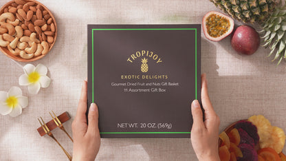 Tropical Dried Fruit & Nut Gift Box | 20oz | 11 Gourmet Snacks for a Flavorful Escape