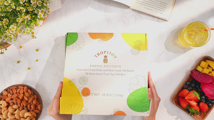 Tropical Fruit & Nut Gift Box | 18oz | 10 Gourmet Treats in a Reusable Wood Tray